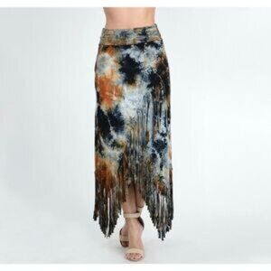 NEW T Party Fashion Tie Dye Fold Over Fringe Skirt Size Small